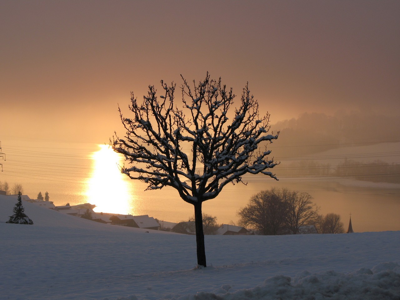 Soleil et lac en armonie