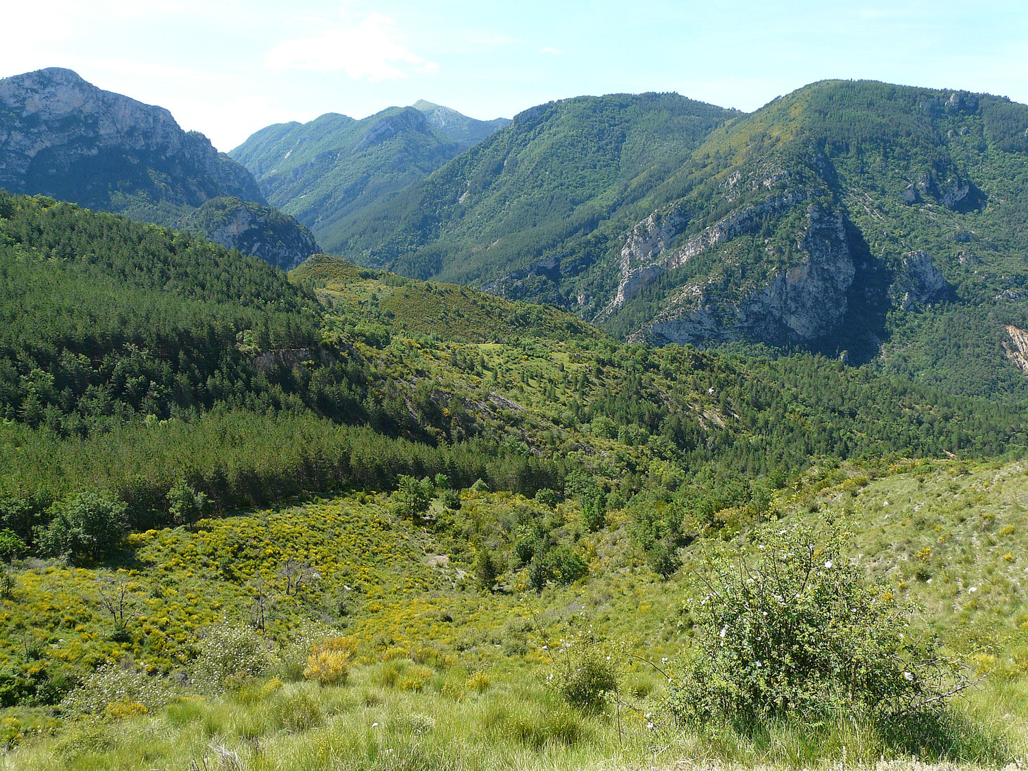 Les gorges de Trévans au centre avec à droite au 1er plan la montagne de Cubercelas