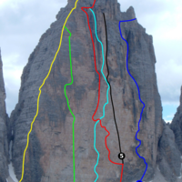 Itinéraires de la face N de la Cima Grande