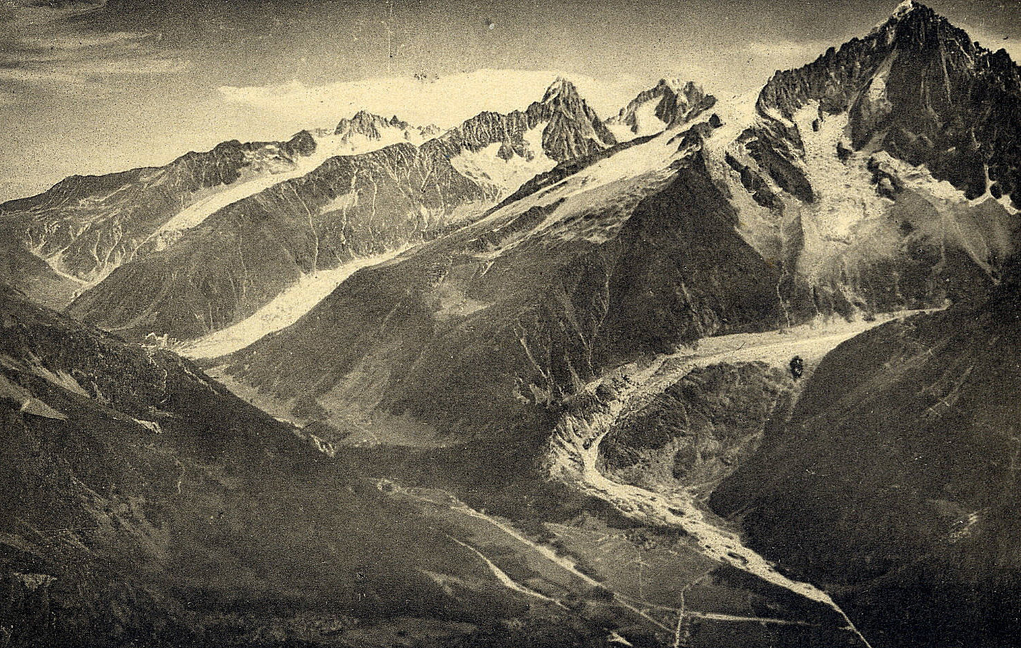 La Mer de Glace au niveau du rocher des Mottets, vers 1900