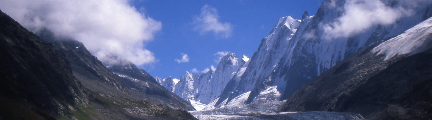 Vue sur le bassin d'Argentière depuis el bélvèdère de Péclerey