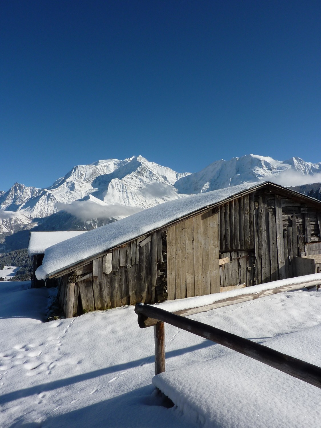 Le massif du Mont Blanc, vu des chalets de la Grande Montaz