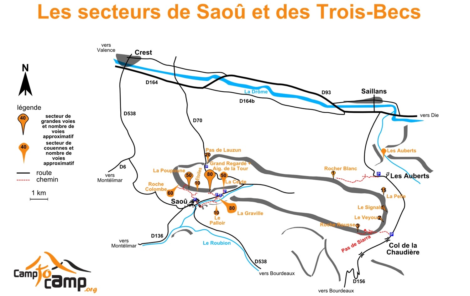 Accès aux secteurs de Saoû et Trois-Becs