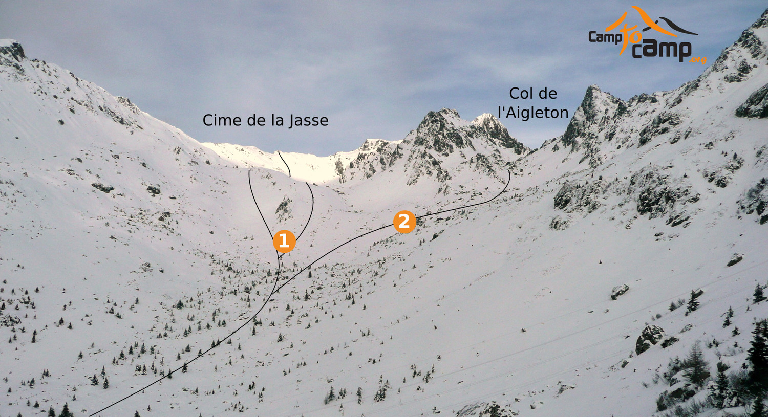 Cime de la Jasse et Col de l'Aigleton - Versant S-SW depuis Prabert