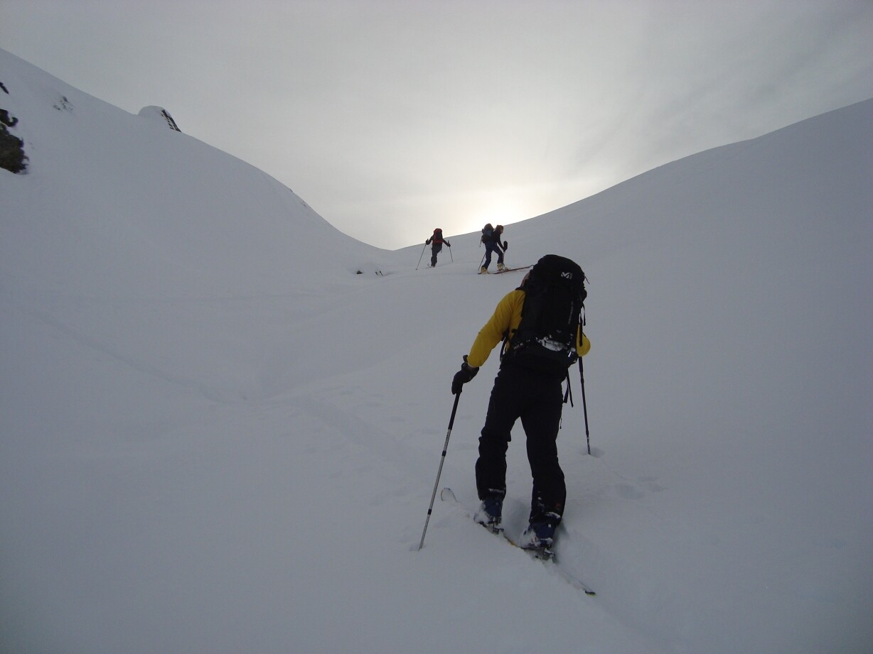 Salendo al Grionkopf; sul pendio-canale dopo il ripiano di quota 2400 m