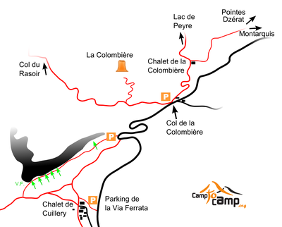 Topo : accès au Jallouvre, Colombière et Dzérat Topo : accès au Jallouvre, Colombière et Dzérat