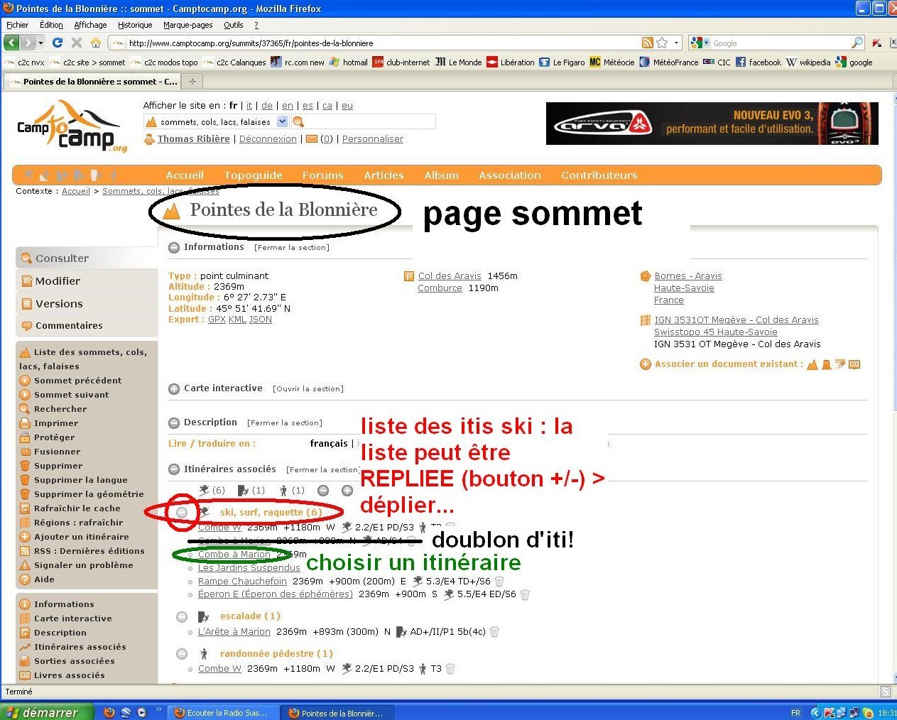trouver un itinéraire dans une page sommet