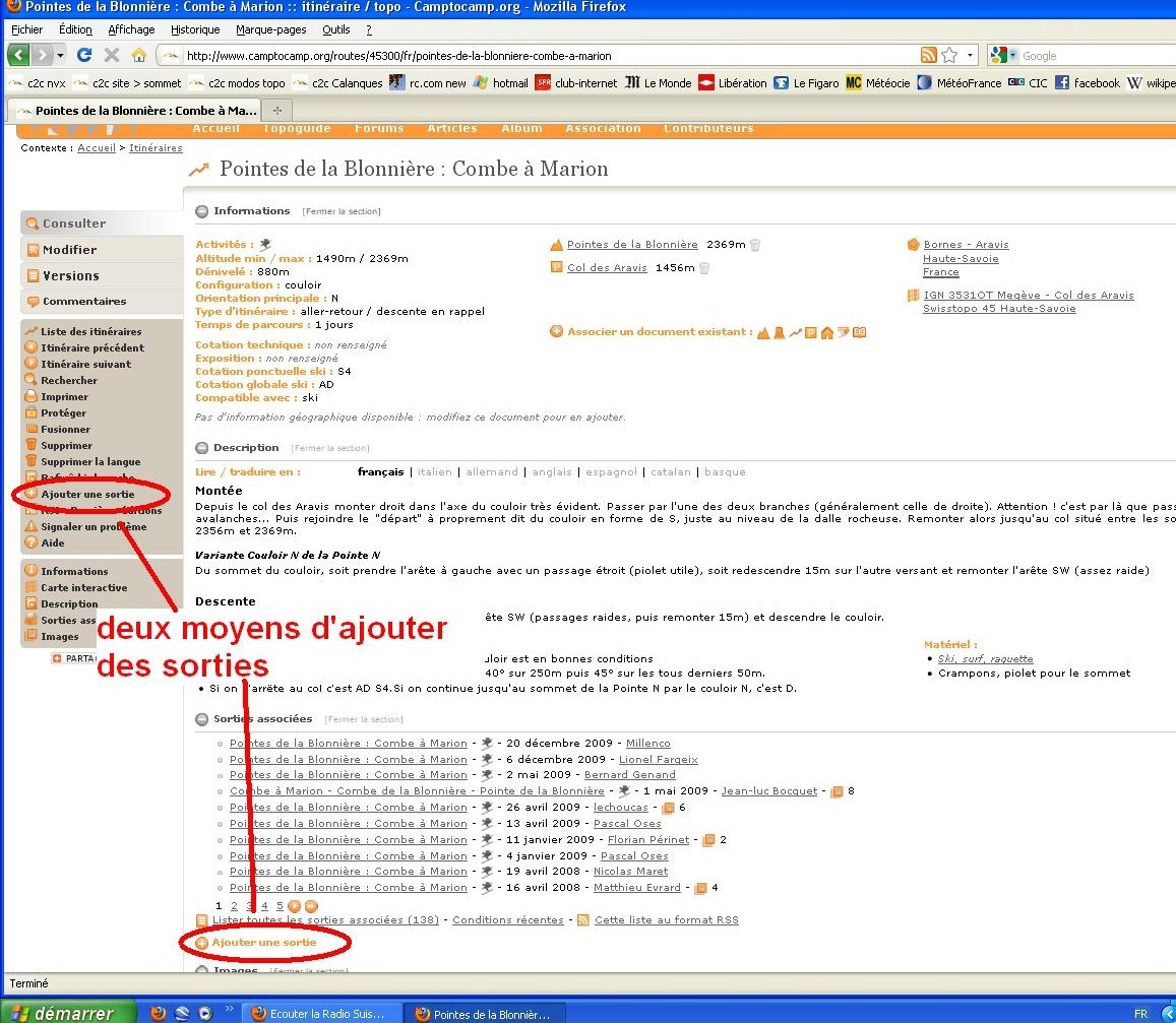 ajouter une sortie à partir d'une page itinéraire