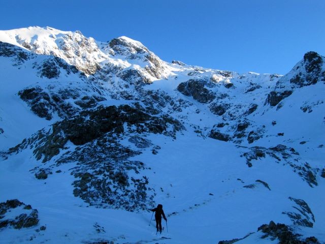 Première tentative dans la montée à la Croix de Belledonne : nous ferons demi-tour un peu plus loin
