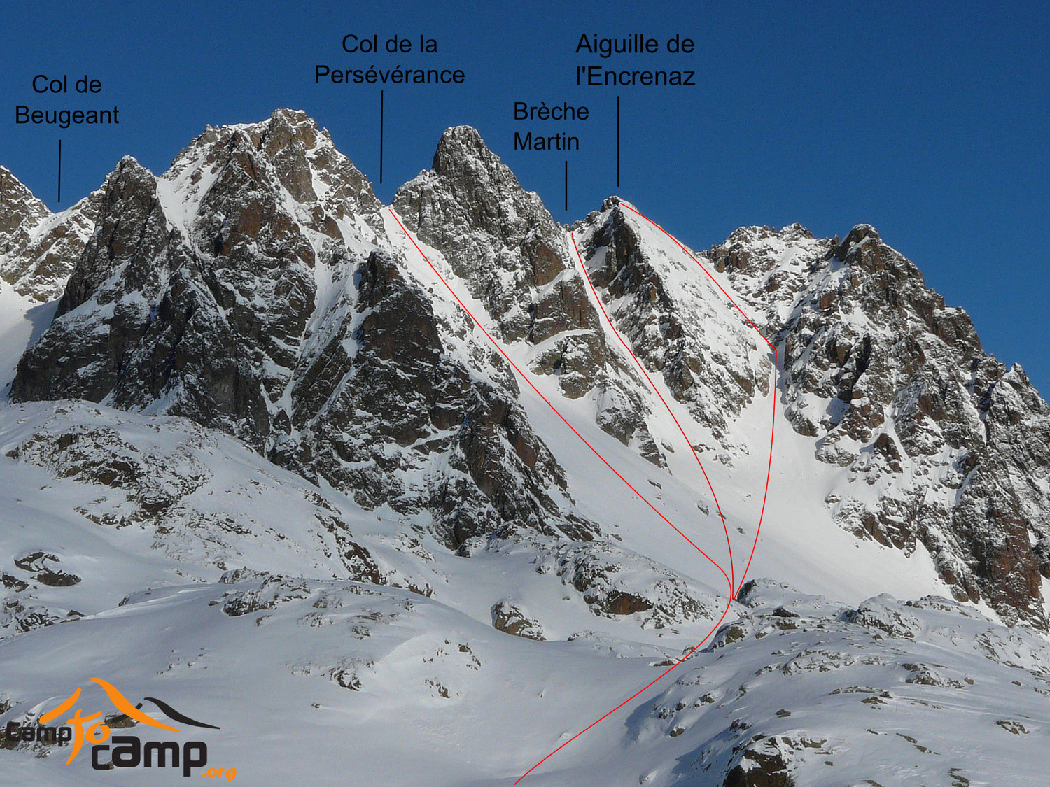 Les couloirs S - aiguilles Persévérance, Martin, Encrenaz.