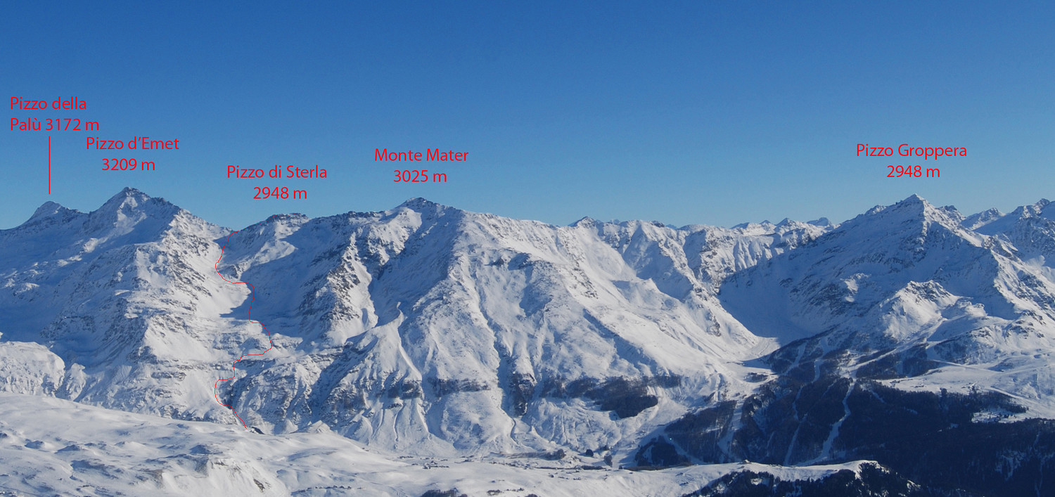 L'itinerario a Pizzo di Sterla dalla valle omonima, visto dal Pizzo Latta 2598 m.
