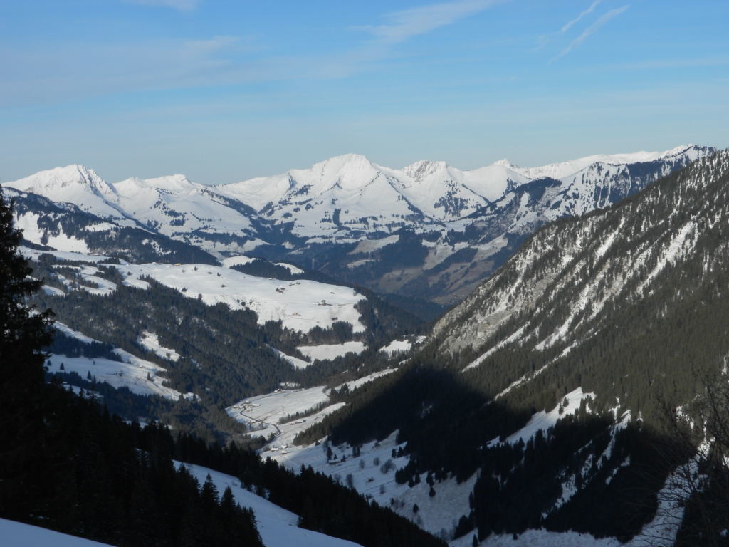 Vue sur le Pays d'En Haut, avec la chaîne des Vanil au fond