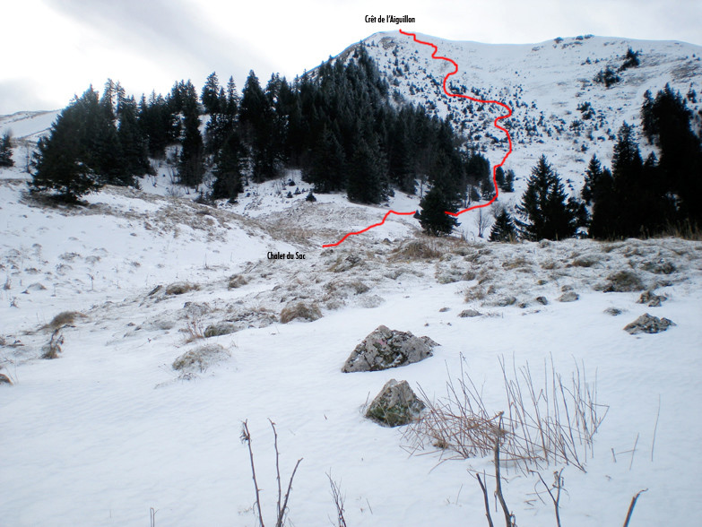 la descente de la face N du crêt de l'Eguillon