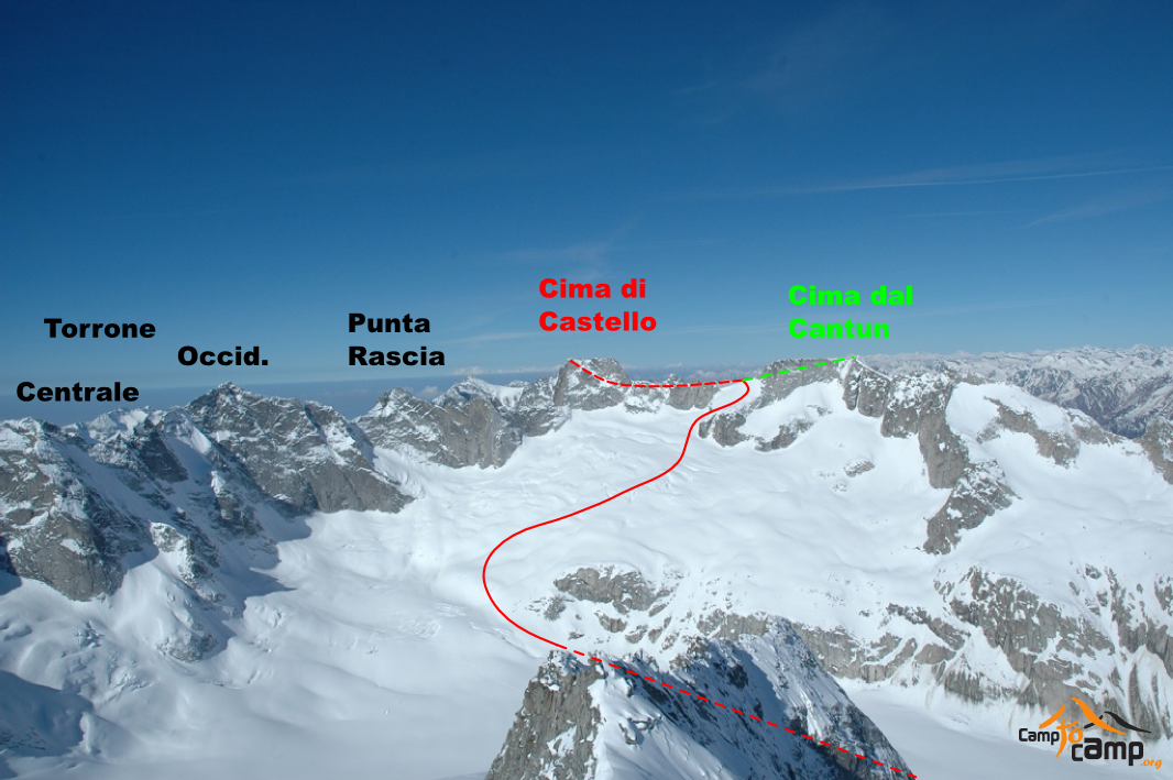 Itinéraires Cima di Castello, Cima dal Cantun, vus de la Cima di Rosso