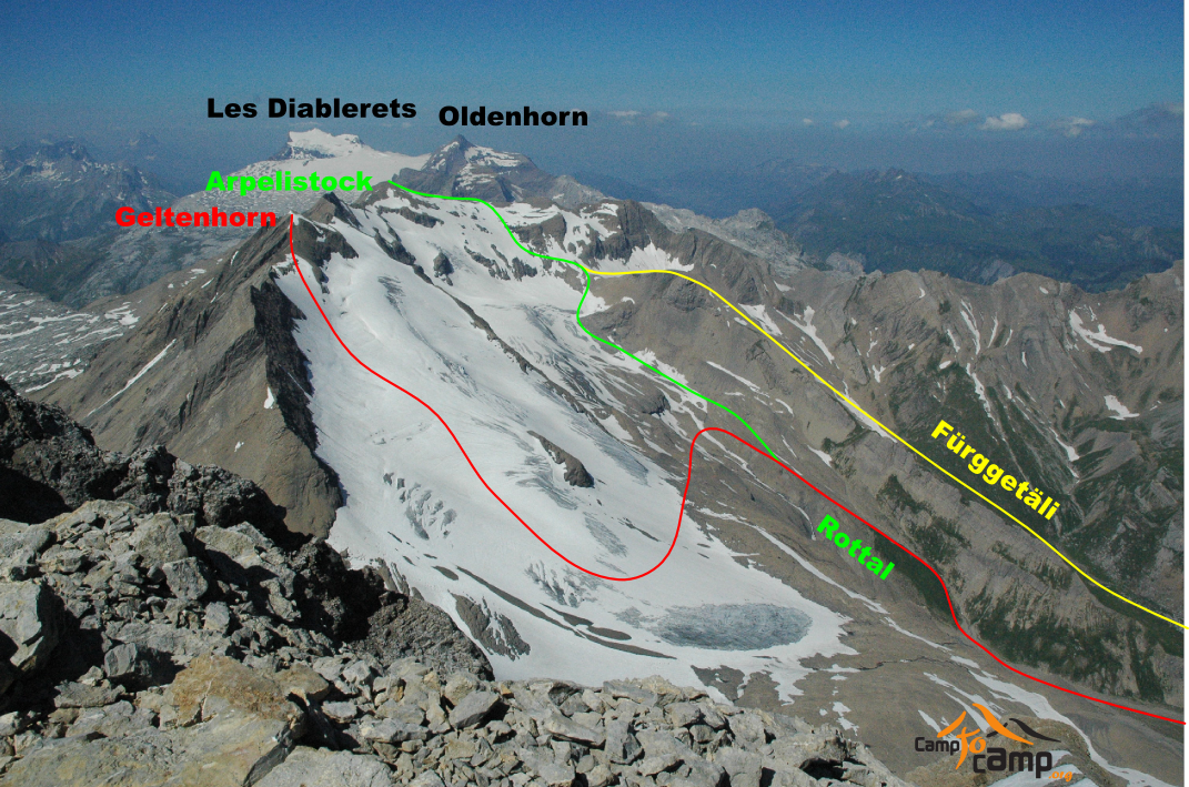 Itinéraires Geltenhorn et Arpelistock, vus depuis le Wildhorn