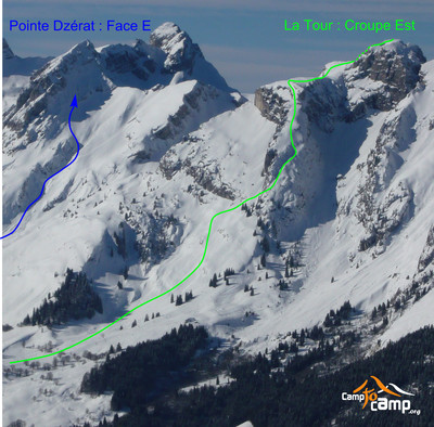 Topo : La Tour (Croupe E) et Pointe Dzérat (Face E)