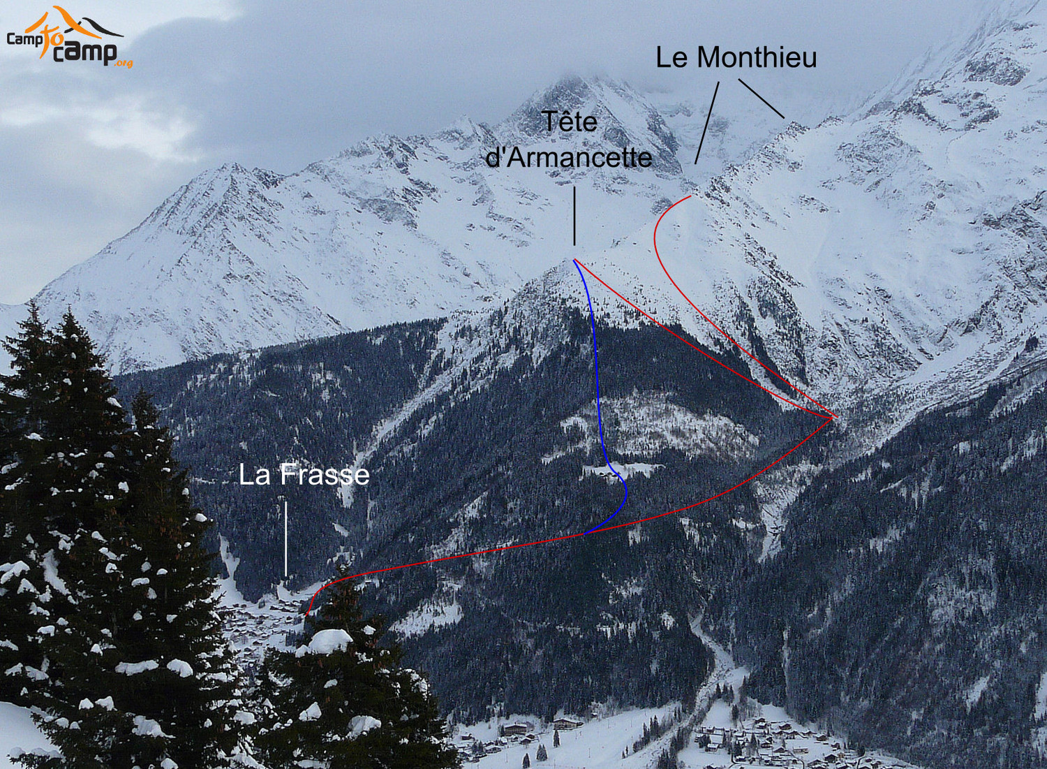 Tête d'Armancette et le Monthieu, (en bleu variante montée et descente)