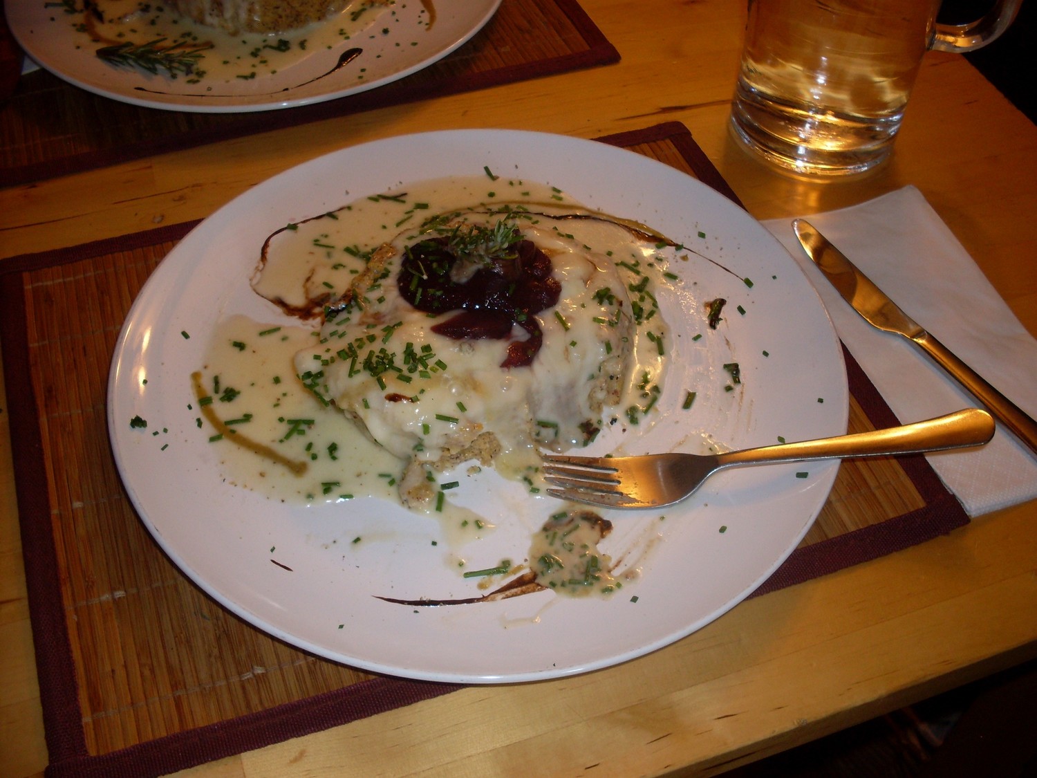 polenta, gorgonzola e pera al vino