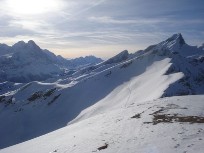 Sommet du Grindelgrat : Mönsch (4107m) et Eiger (3970m) à gauche, Schwarzhoren à droite Sommet du Grindelgrat : Mönsch (4107m) et Eiger (3970m) à gauche, Schwarzhoren à droite