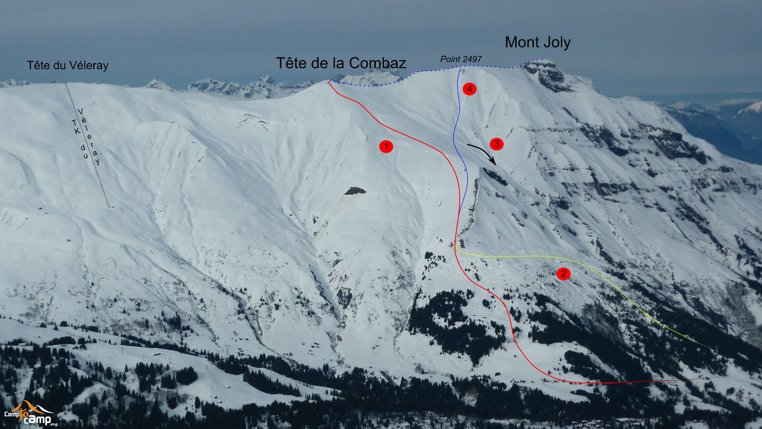 Topo : Tête de la Combaz et Mt Joly, versant SE