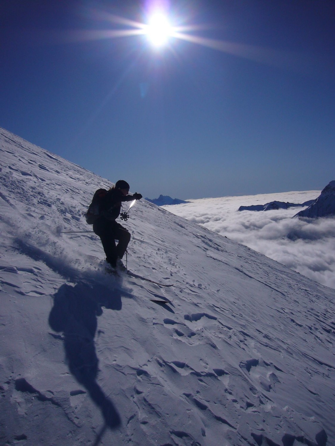 début de la descente, la neige laisse encore à désirer