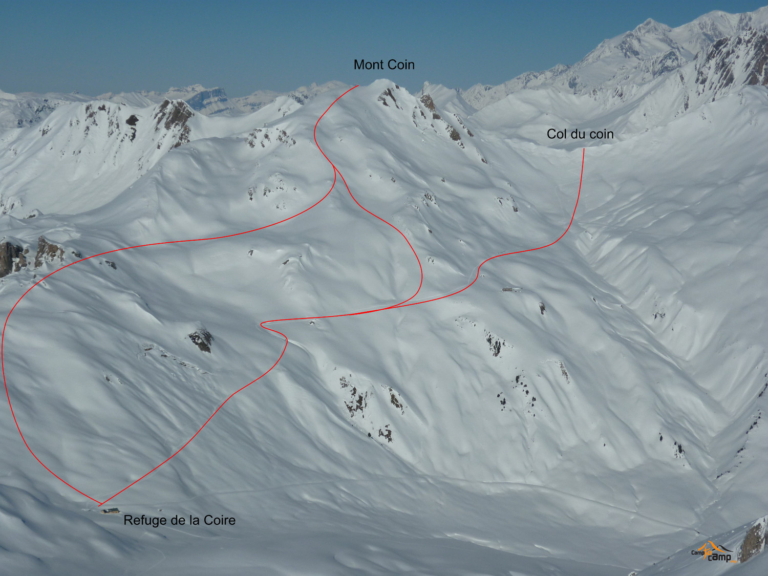 Topo : Col et Mont Coin, depuis le refuge de la Coire
