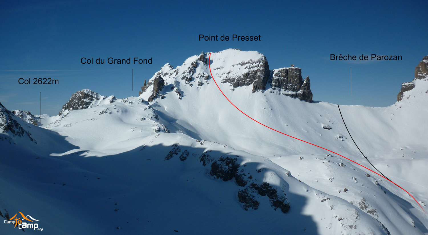 Topo : Couloir E de la Pointe de Presset et brèche de Parozan