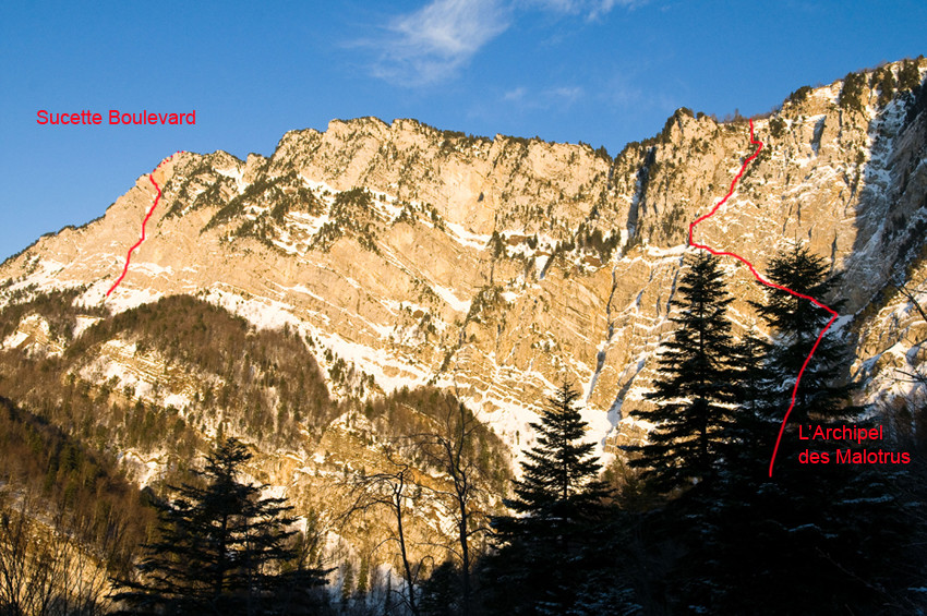 Goulottes des Rochers de Lorzier, vue d'ensemble