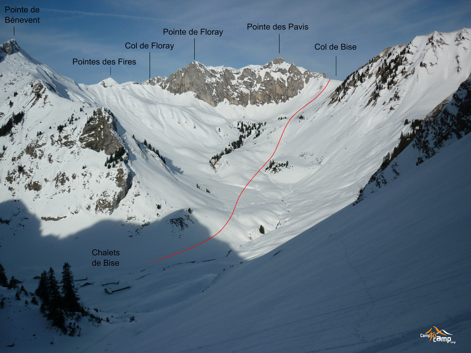 Topo : Col de Bise, par les Chalets de Bise