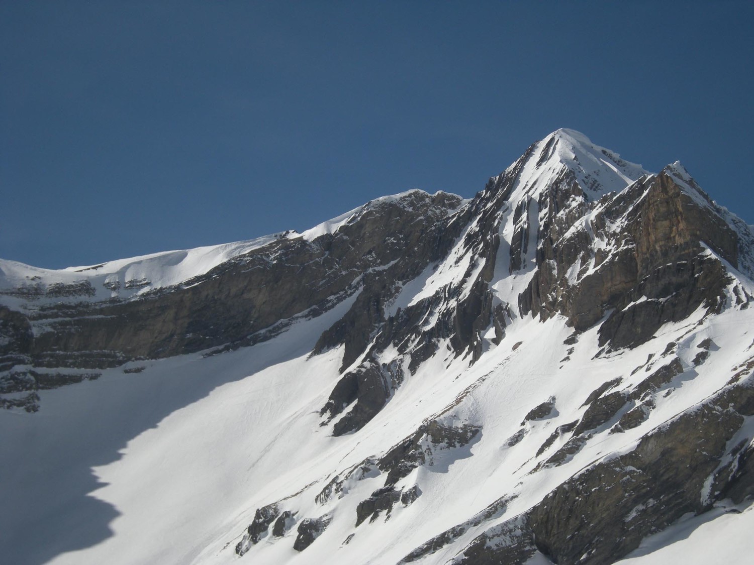 Dent de Barme. La combe SE et les couloirs ENE directement du sommet.