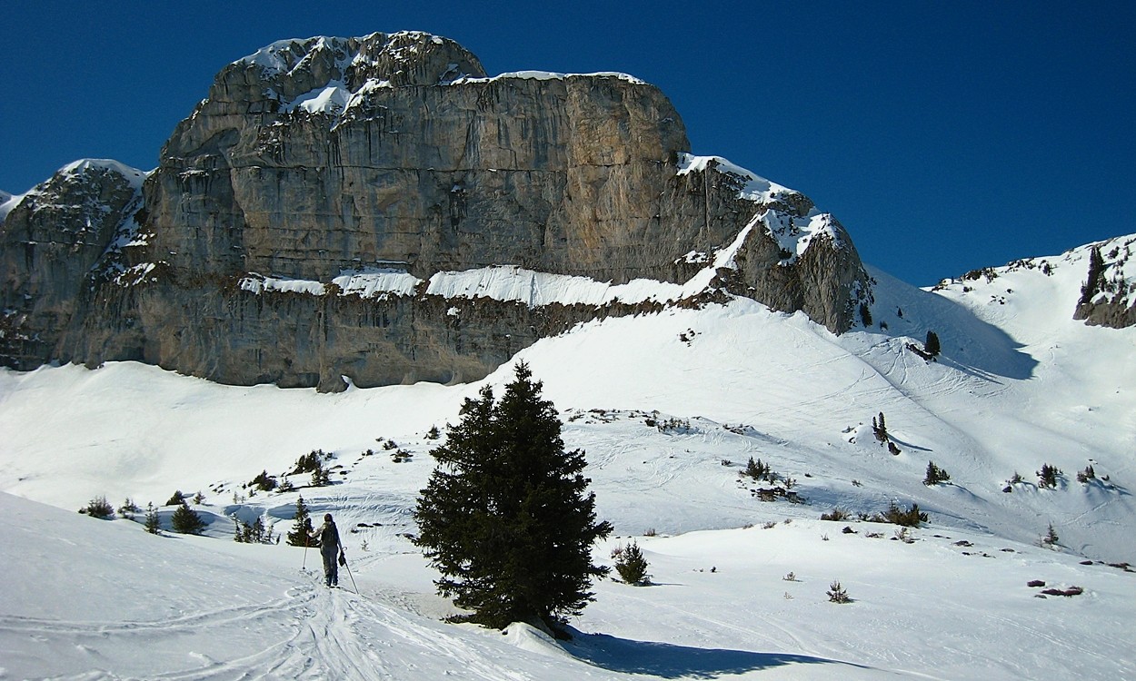 La face E de la Tour de Famelon (2138m) depuis le replat de Château Commun