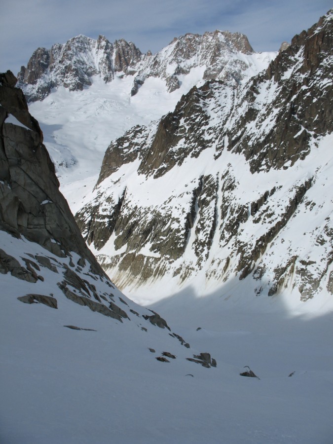 Brèche Puiseux - Descente du glacier du Mont Mallet, Glacier de Leschaux en bas