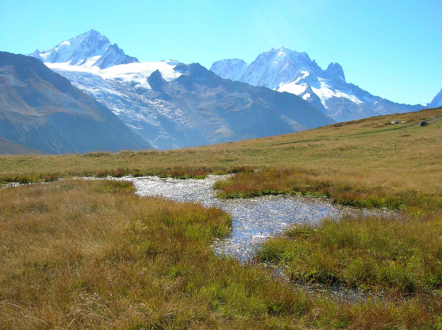 "Gouille" au départ de l'arête, la Verte et le Chardonnet
