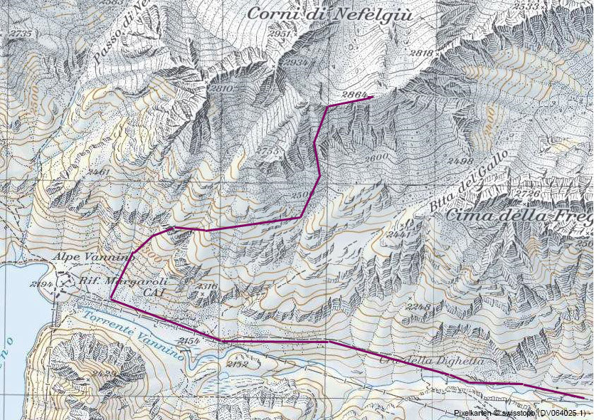 Itinerario di discesa verso Lago Vannino