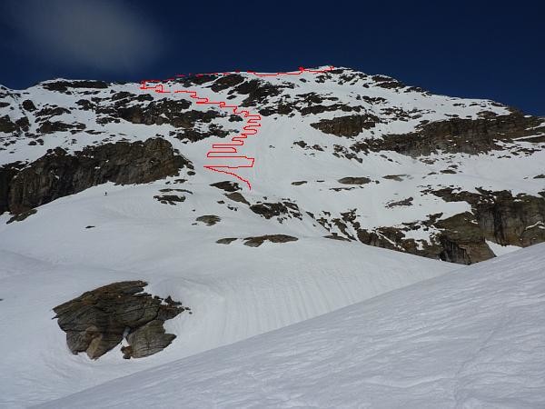 Salendo al Pizzo Barone.Il percorso sopra il lago Barone. Traccia approssimata del passaggio