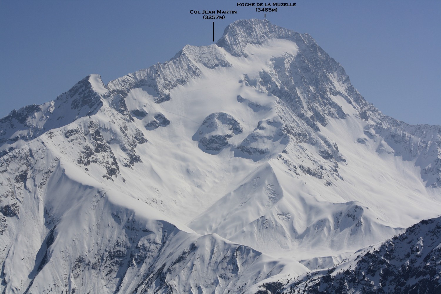 Roche de la Muzelle et Col Jean Martin - Versant NW