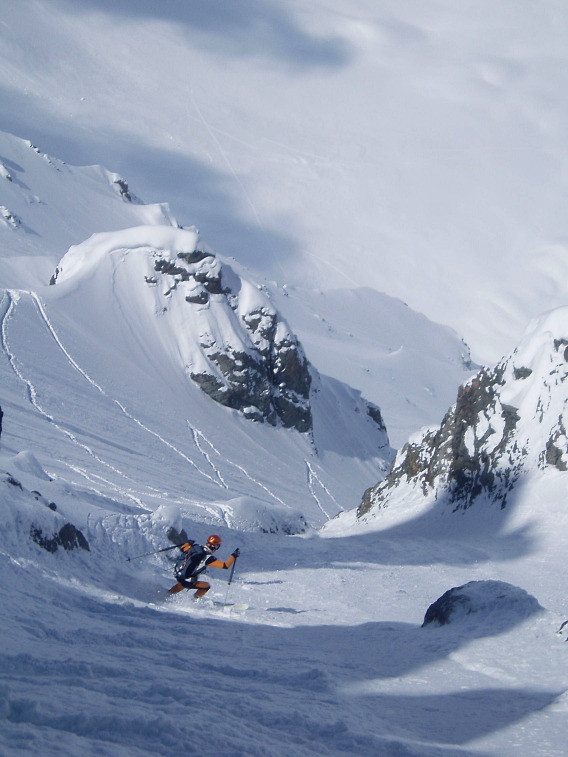 Dans le couloir du haut de la directe NW
