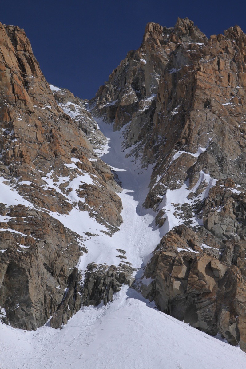 Bas du couloir en Y à l'Aiguille d'Argentière