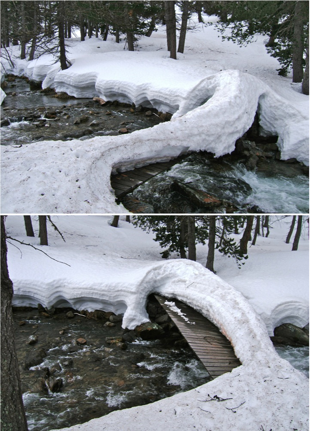 Passerelle pas évidente à négocier, avant la Cabane de Sanguinière.