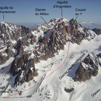 Aiguille d'Argentière, couloir en Y, traversée glacier du Milieu