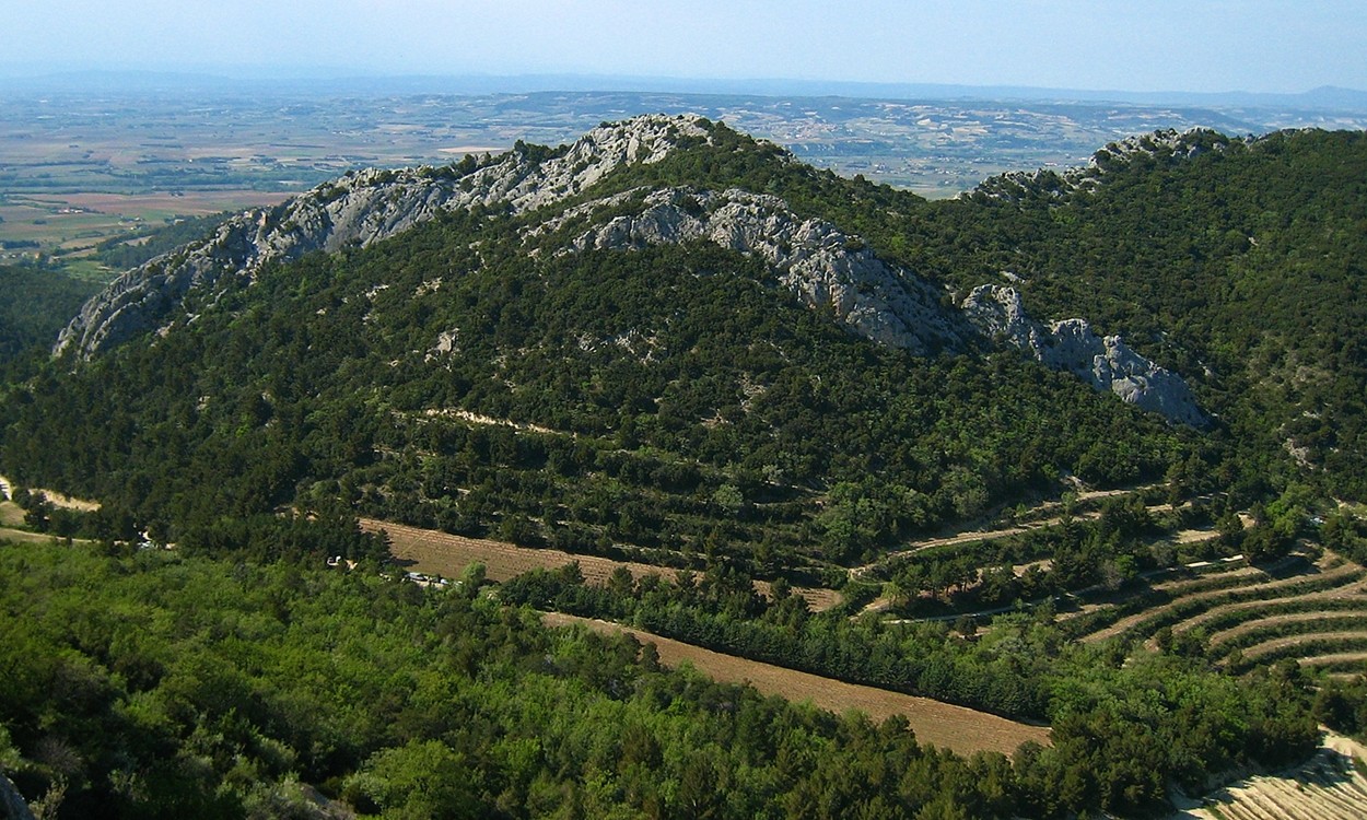 Dentelles de Montmirail : Cayron sur la G et Grand Travers sur la D