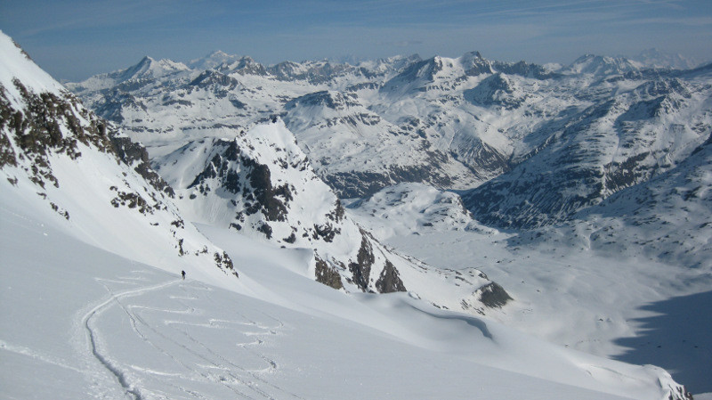 en arrivant à la Selle de l'Albaron sous l'oeil du Mont Blanc
