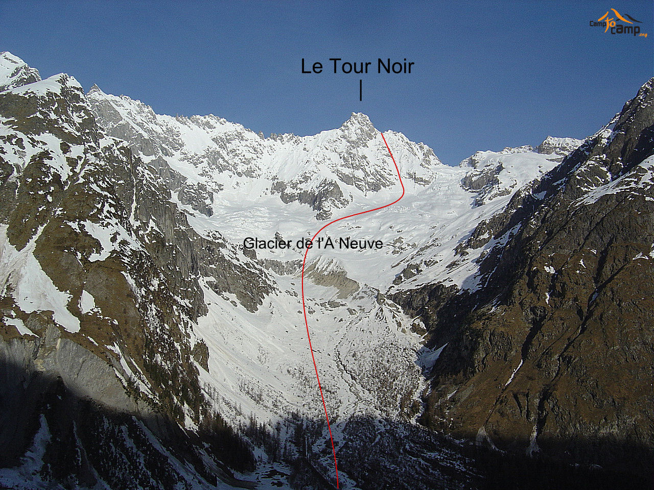 Tour Noir : couloir E depuis le col supérieur du Tour Noir
