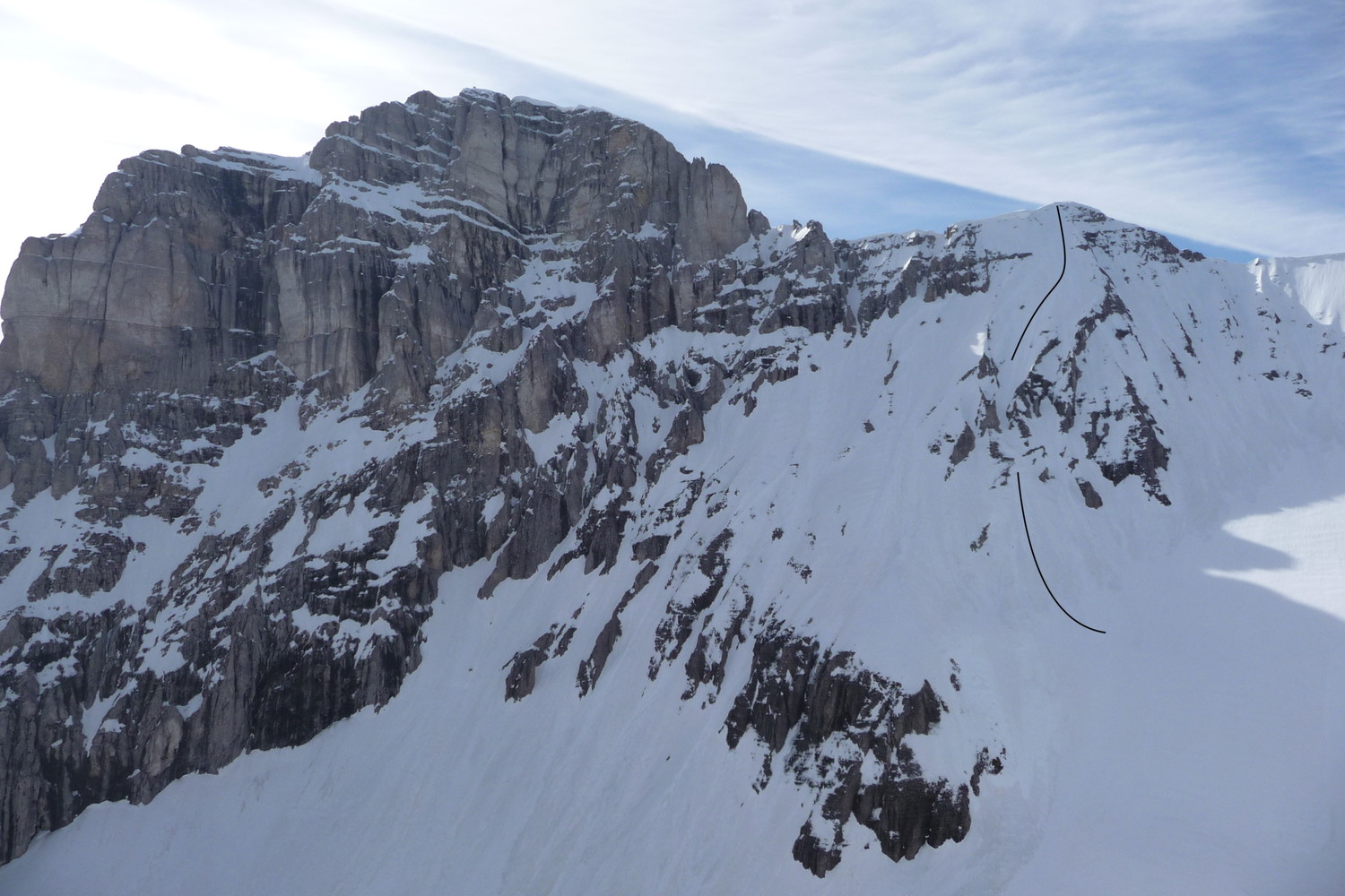 Obiou, Face NW du Malpasset, couloir direct