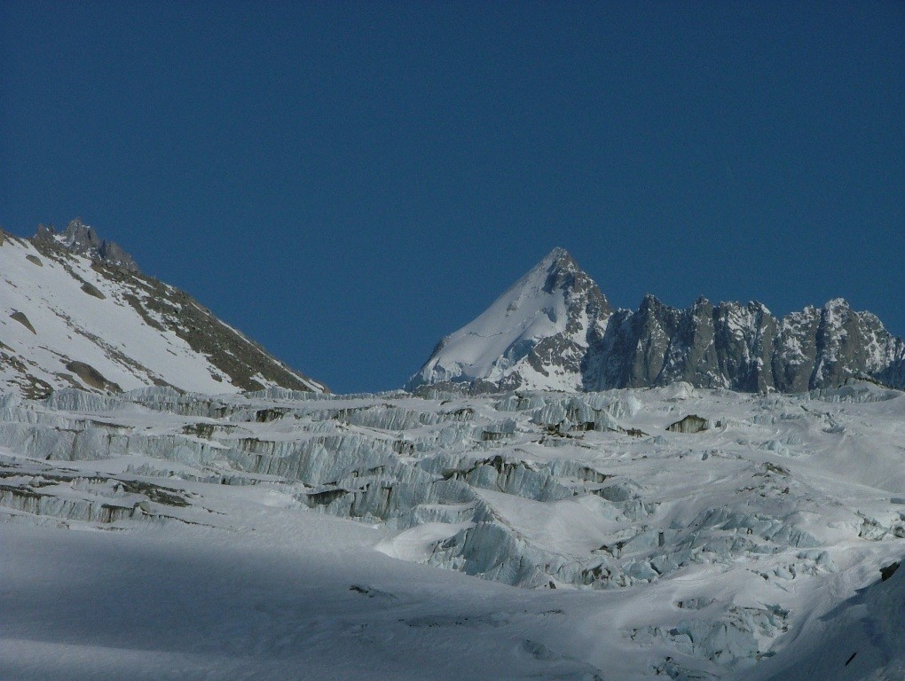 aiguille d'Argentière : nous allons quitter le glacier d'Argentière sur un dernier coup d'oeil au Dolent