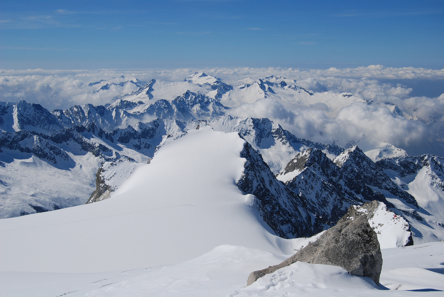 Il versante settentrionale del Corno Miller 3373 m visto dalla cima dell'Adamello 3554 m.