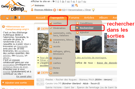 rechercher une sortie