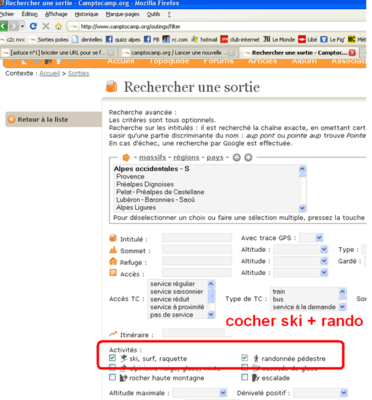 rechercher une sortie raquettes pictos à cocher