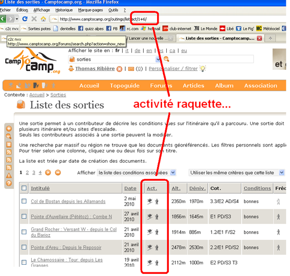 rechercher une sortie raquettes url modifiée