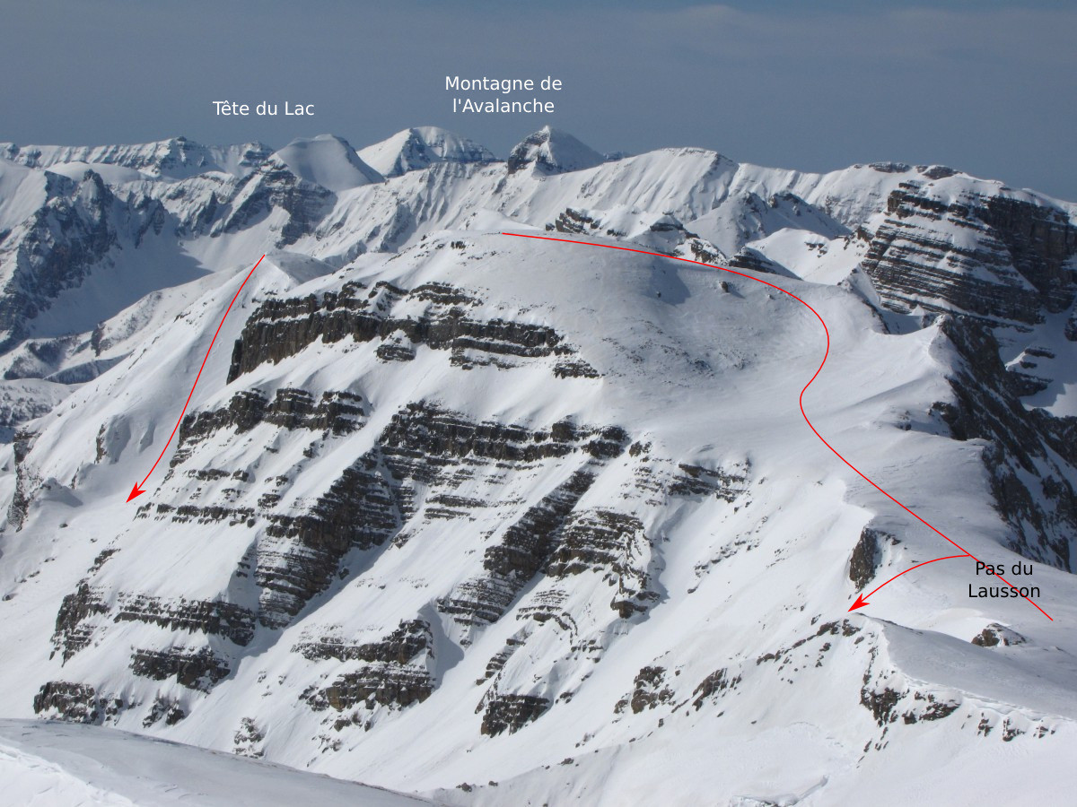 Sommet et versant E de la Montagne de l'Avalanche, Pas du Lausson